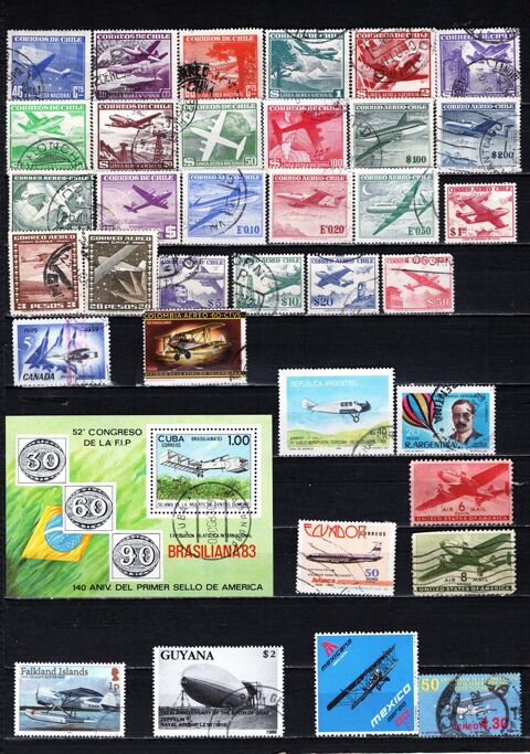 lot de 40 timbres du CONTINENT AMERICAIN avec des AVIONS 2 Les glisottes-et-Chalaures (33)