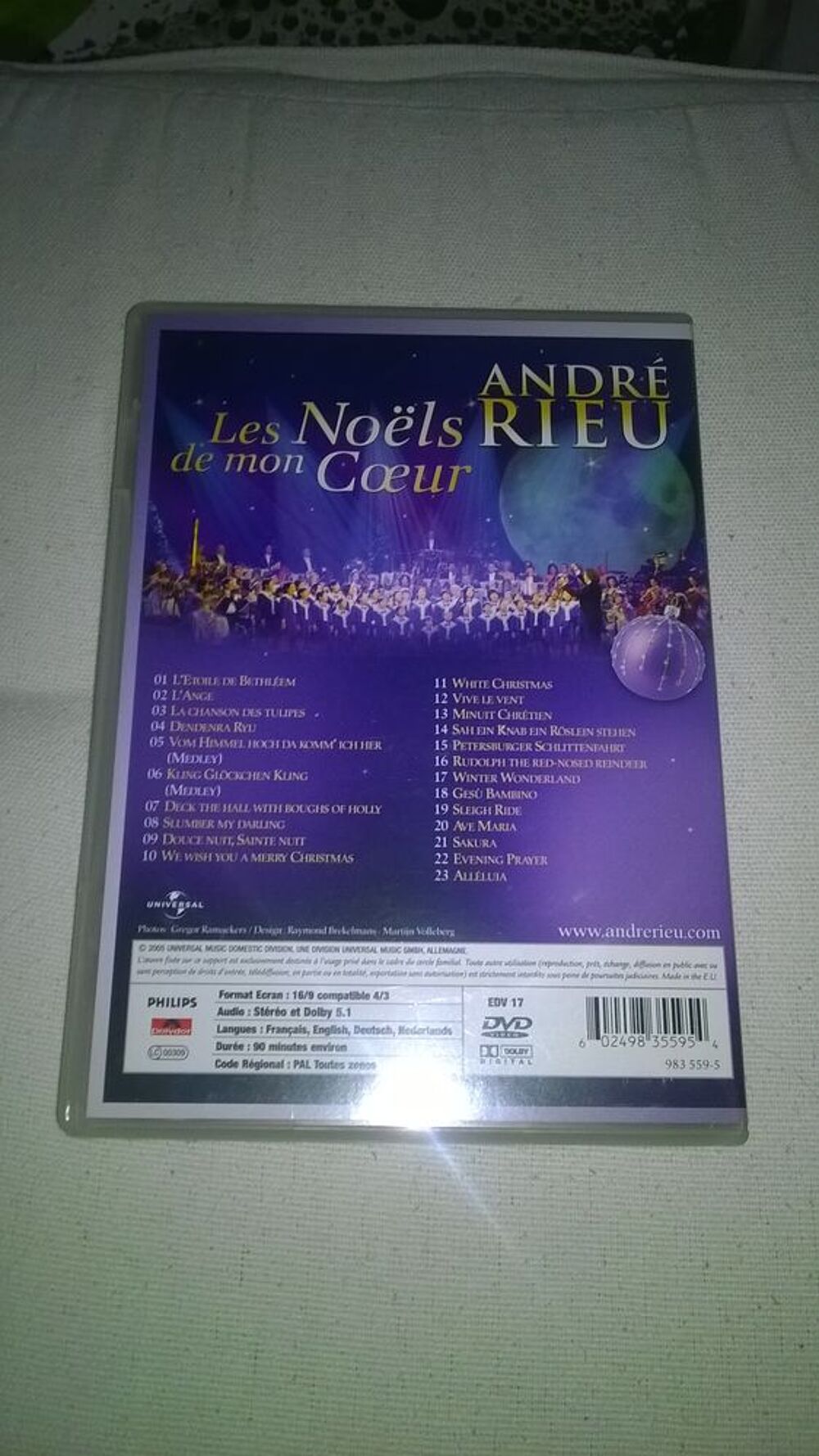 DVD Andr&eacute; Rieu 
Les No&euml;ls de mon coeur 
2004
Excellent et DVD et blu-ray
