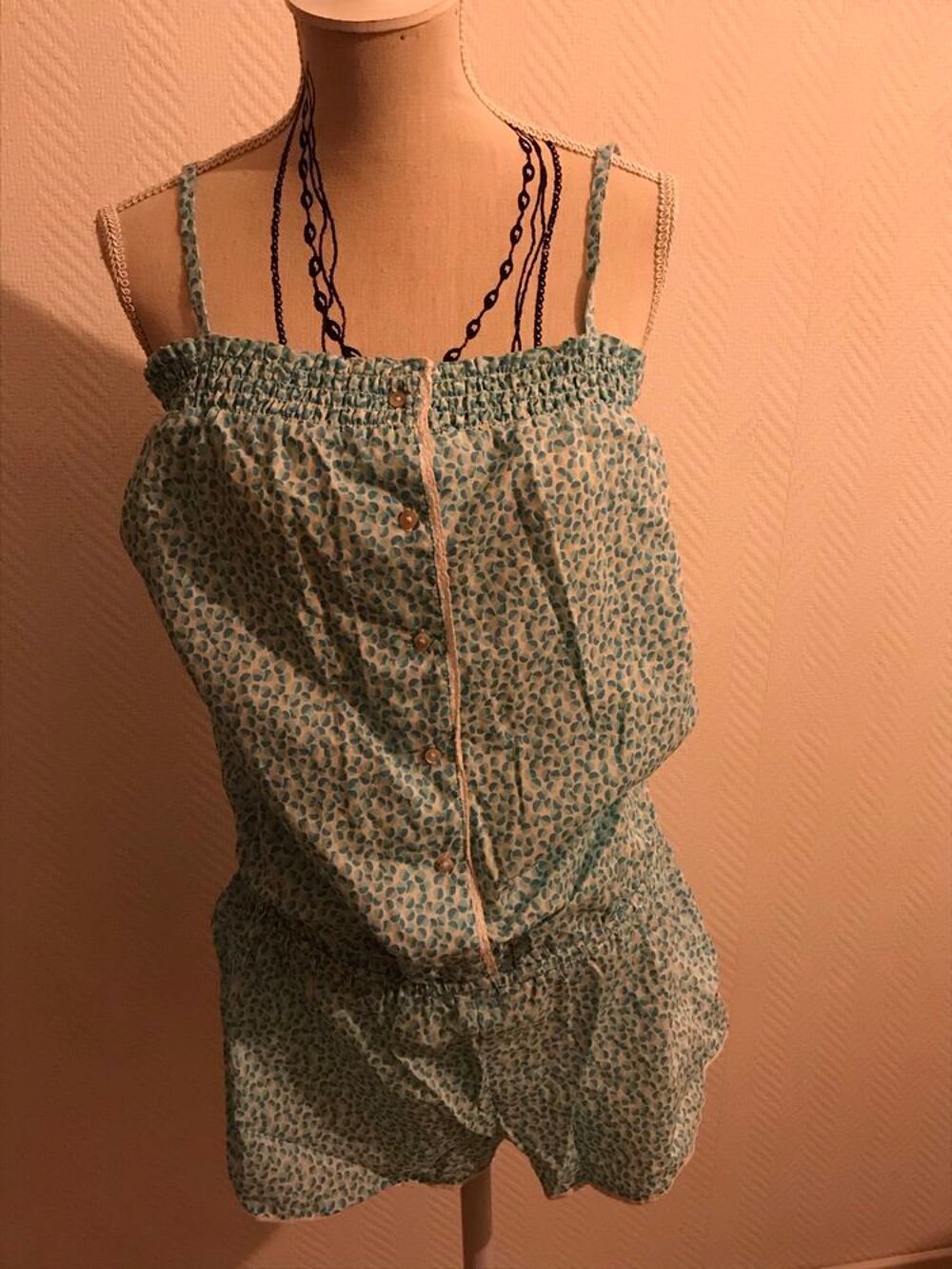 combishort BLANC/BLEU T. 36 MISS HELEN 100% coton Vêtements