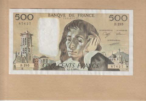 Billet de 500 Francs Pascal du  2-2- 1989 -alph  B . 295. 15 Doullens (80)