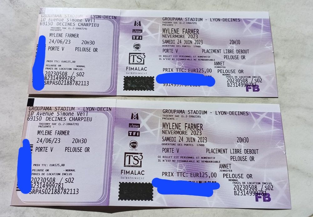 2 places Myl&egrave;ne Farmer Lyon 24 juin 2023 pelouse Or Billetterie