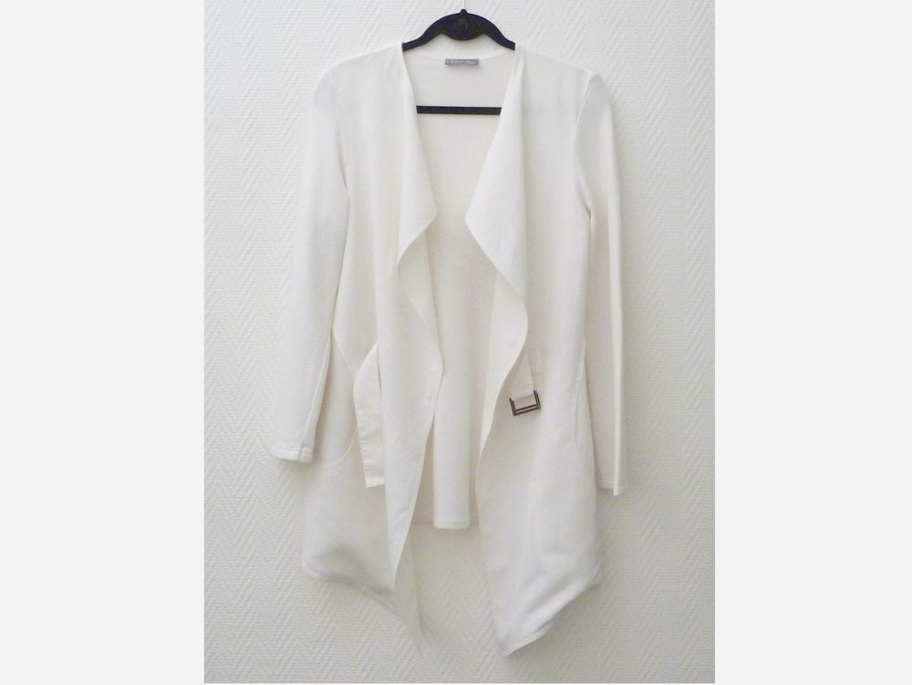 Veste/ Gilet Mi Long Blanc en Lin et Viscose- Rodika Zanian Vêtements