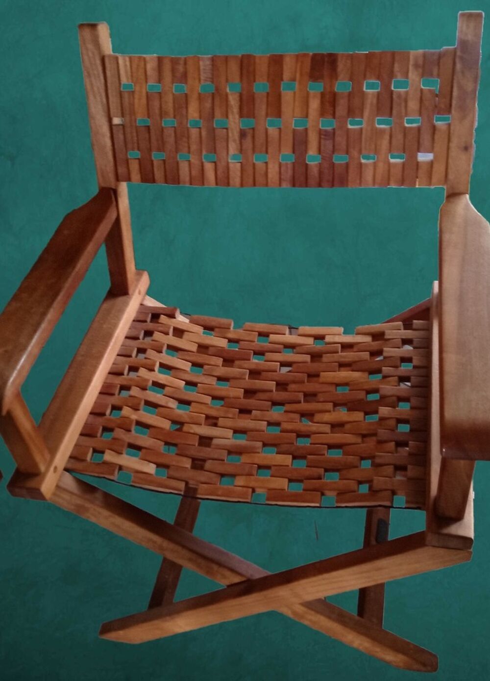 Fauteuil pliant en bois avec lattes tiss&eacute;es Meubles