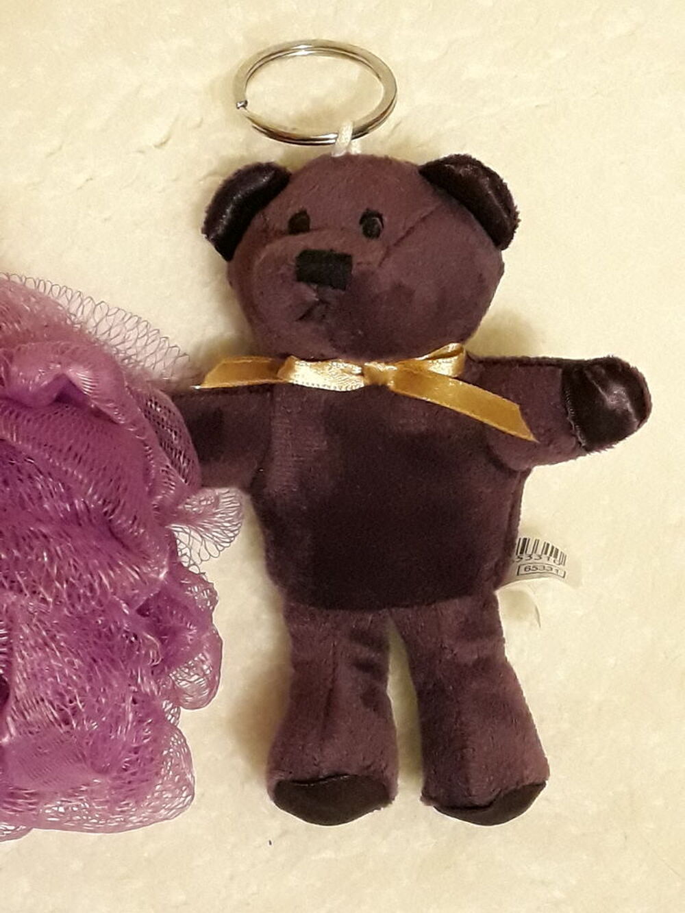 Fleur de bain mauve + porte cl&eacute; ourson violet Puériculture