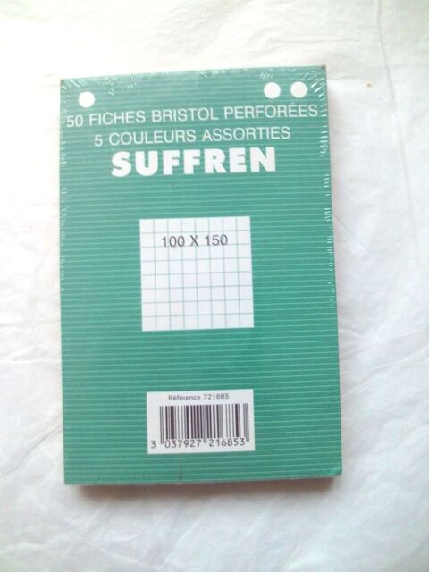 Fiches bristol perfor�es 5 coloris 100 x 150 petits carreaux 2 Villeurbanne (69)