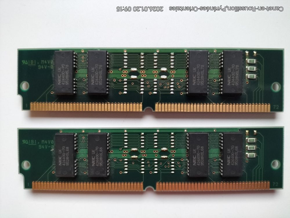 Lot 2 M&eacute;moires RAM "Vintage" Simm (72-pins) 4Mo-70ns NEC Matériel informatique
