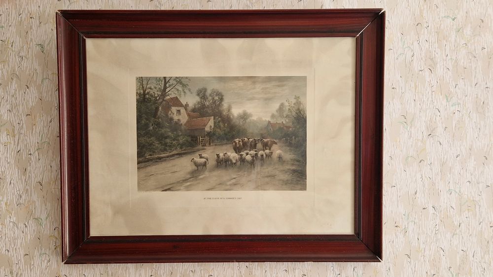 Lithographie ancienne sc&egrave;ne pastorale Décoration