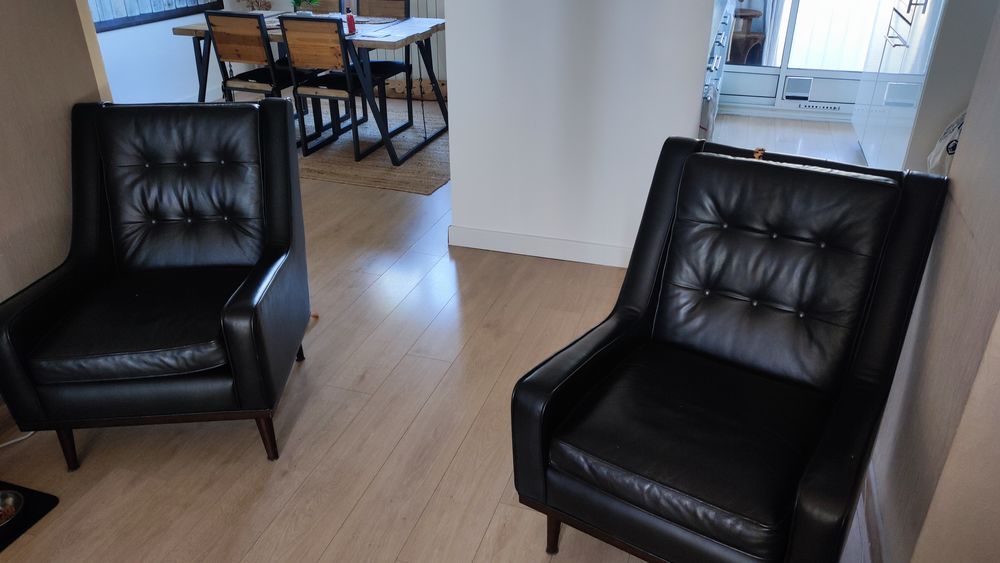 Canap&eacute; 3 places + 2 fauteuils cuir noir Meubles