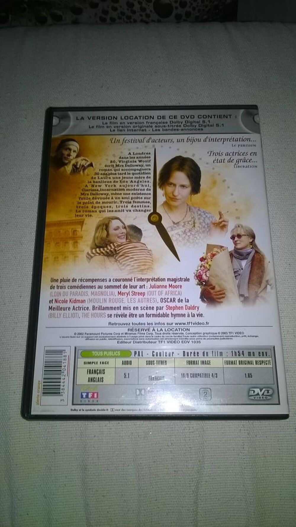 DVD The Hours 
2002
Excellent etat
En Fran&ccedil;ais
+Bonus
A DVD et blu-ray