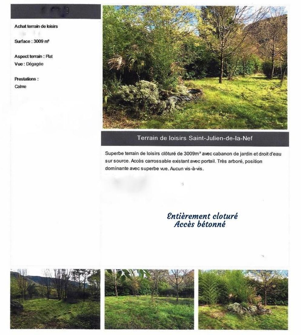 Vente Terrain Terrain de loisirs  plat, entirement cltur 3009 m. Saint-julien-de-la-nef