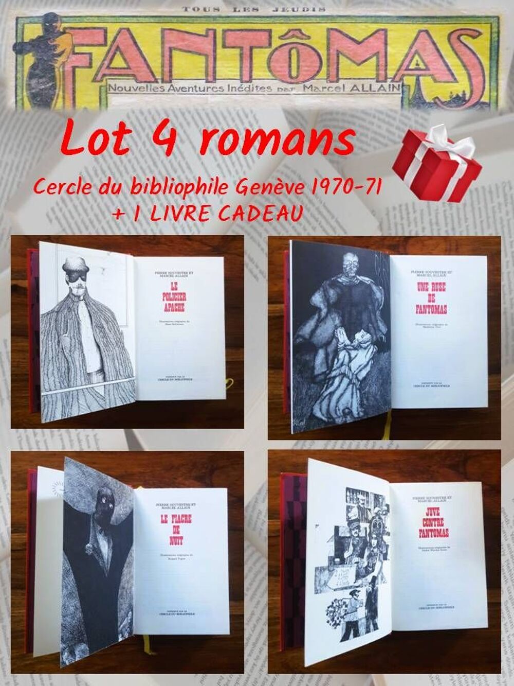 Fantomas Lot 4 romans reli&eacute;s + 1 livre offert Livres et BD