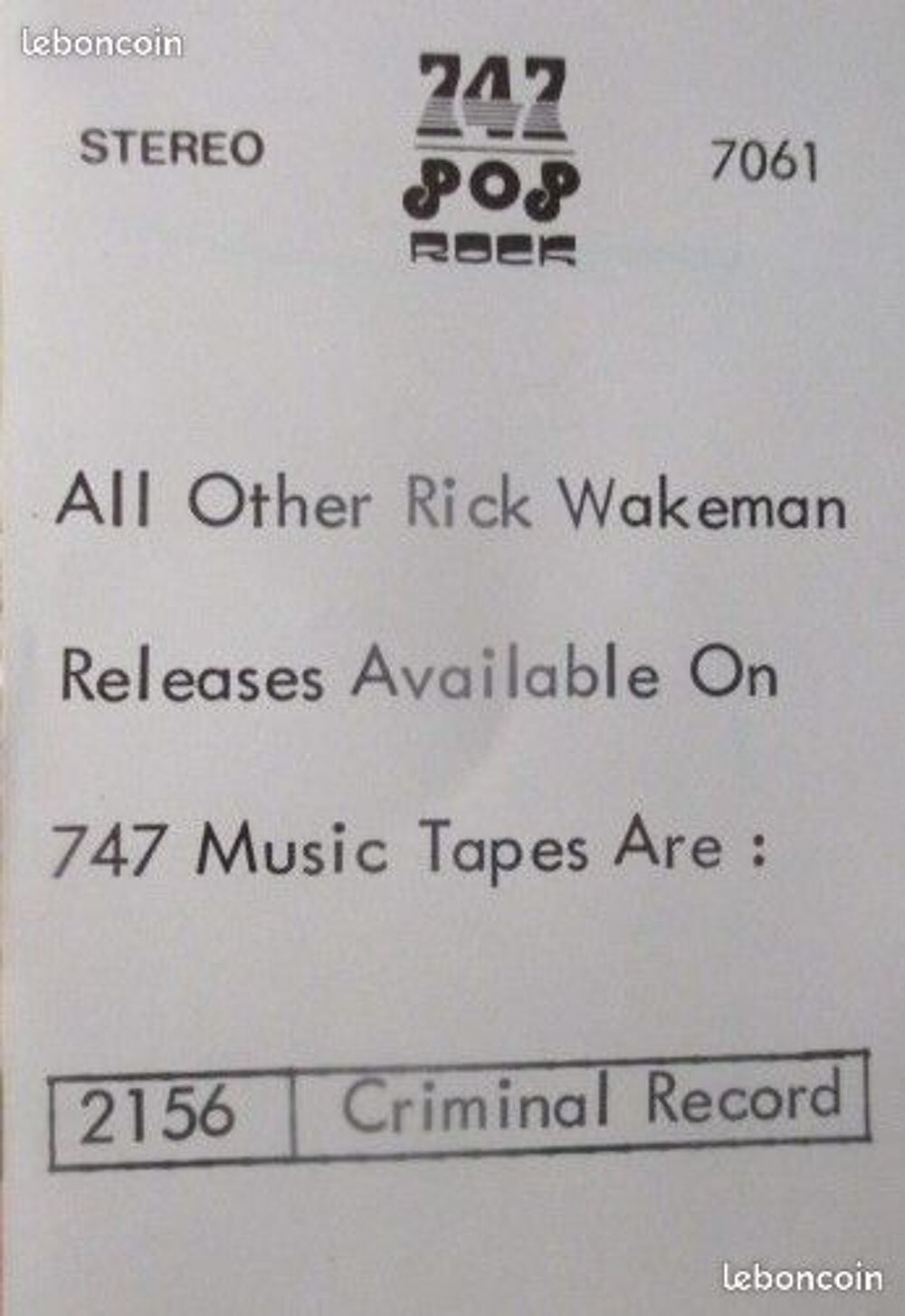 Cassette audio Label 747 Rick Wakeman CD et vinyles