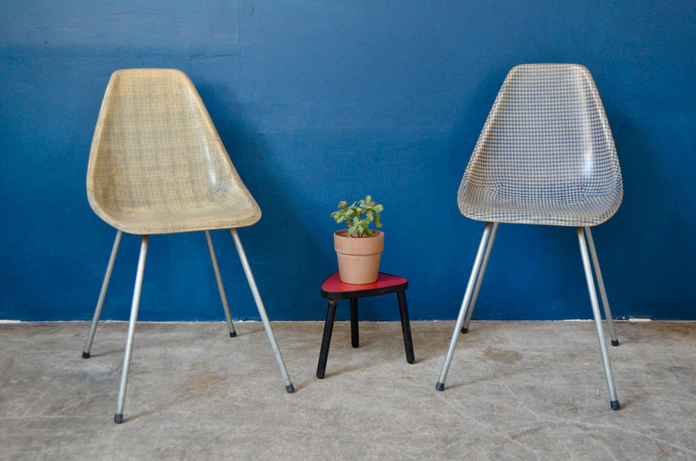 Paire de chaises "La Cigogne" France 1950 en acier et fibre Meubles