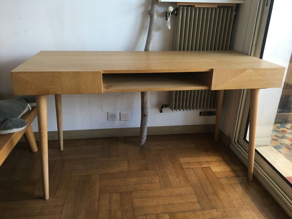 Bureau 2 tiroirs 1 casier ch&ecirc;ne massif/panneaux Meubles