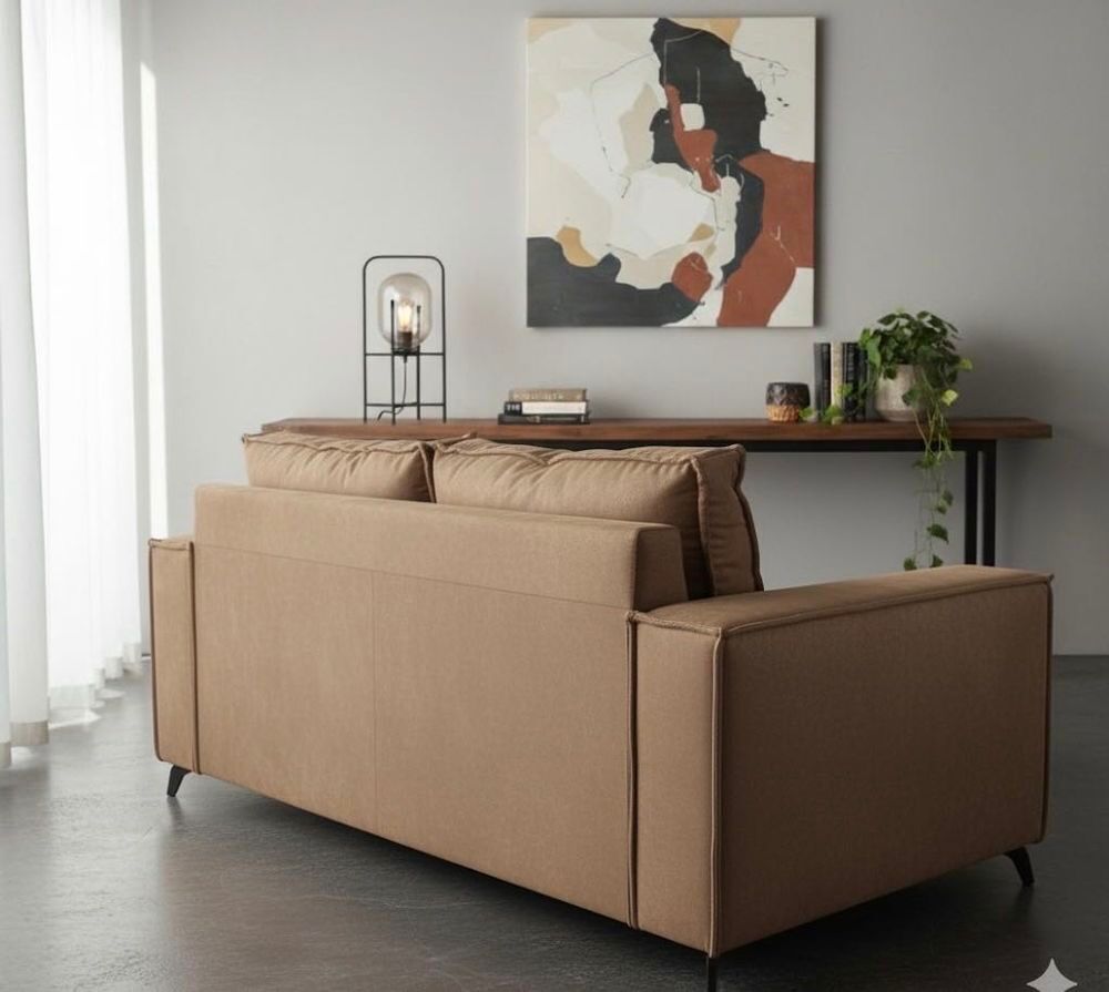 Canap&eacute; 3 places en su&eacute;dine marron effet vieilli - 210 x 90 cm - Bon &eacute;tat g&eacute;n&eacute;ral Meubles