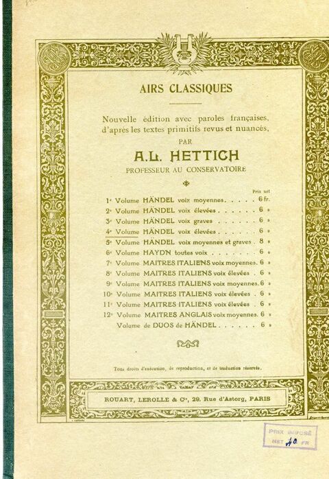 Hndel  - Voix leves - Hettich 4e volume 13 Rennes (35)