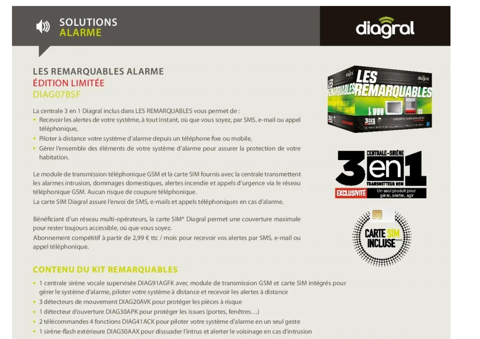 DIAGRAL Pack Alarme maison sans fil GSM Les Remarquables  0 Villeneuve-le-Roi (94)