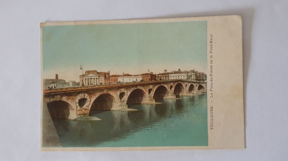 Ancienne carte postale Toulouse le pont de pierre 1909 