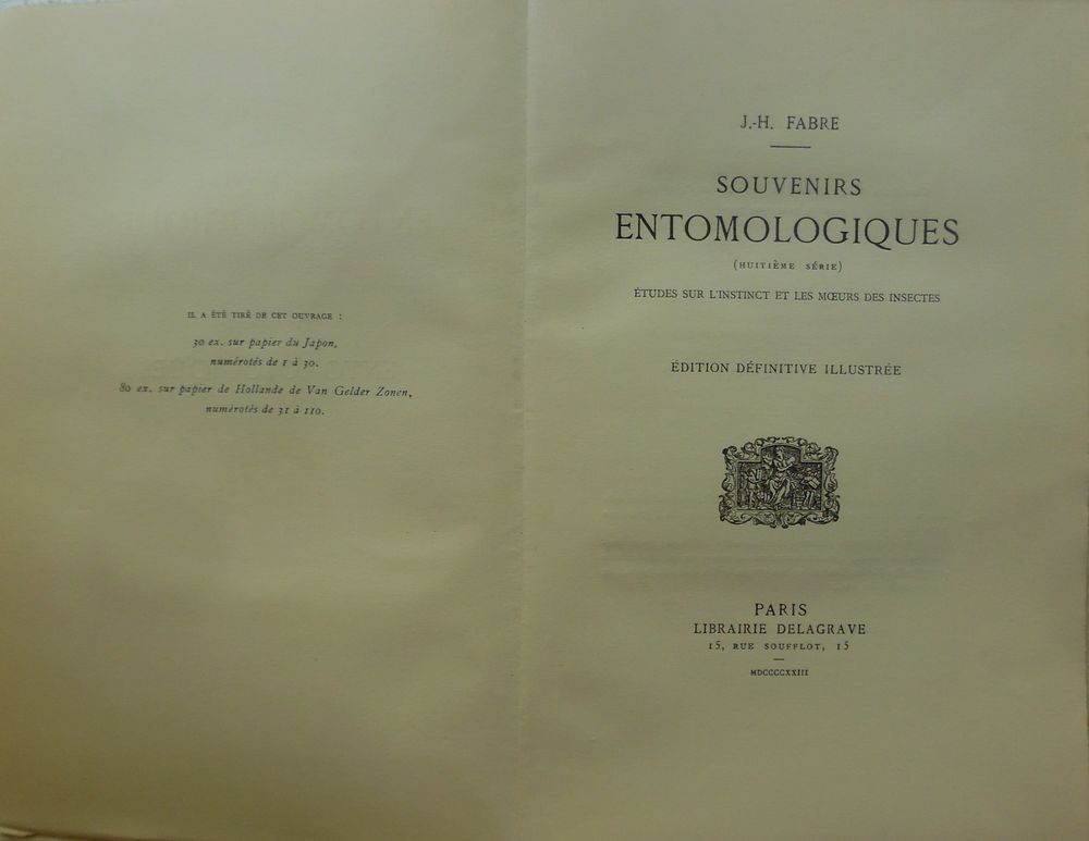J.- H. FABRE 8&egrave;me s&eacute;rie
SOUVENIRS ENTOMOLOGIQUES 
&Eacute;tudes Livres et BD