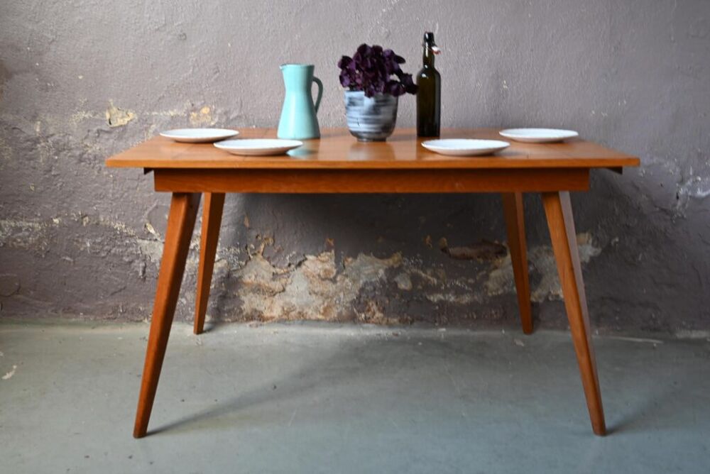 Table bistrot &agrave; rallonge vintage pieds compas ancienne bois Meubles