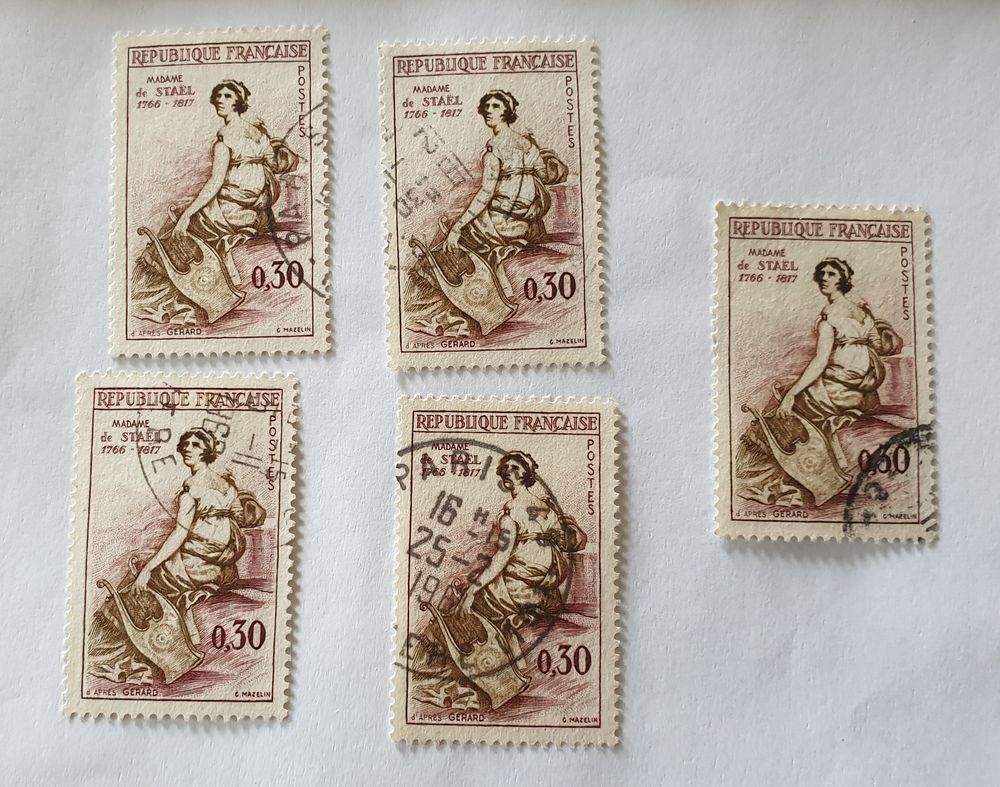 Timbre france Madame de sta&euml;l 1960- lot 0.45 euro 