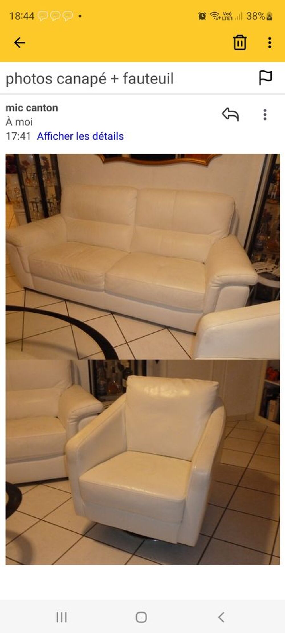 canap&eacute; cuir plus fauteuil Meubles