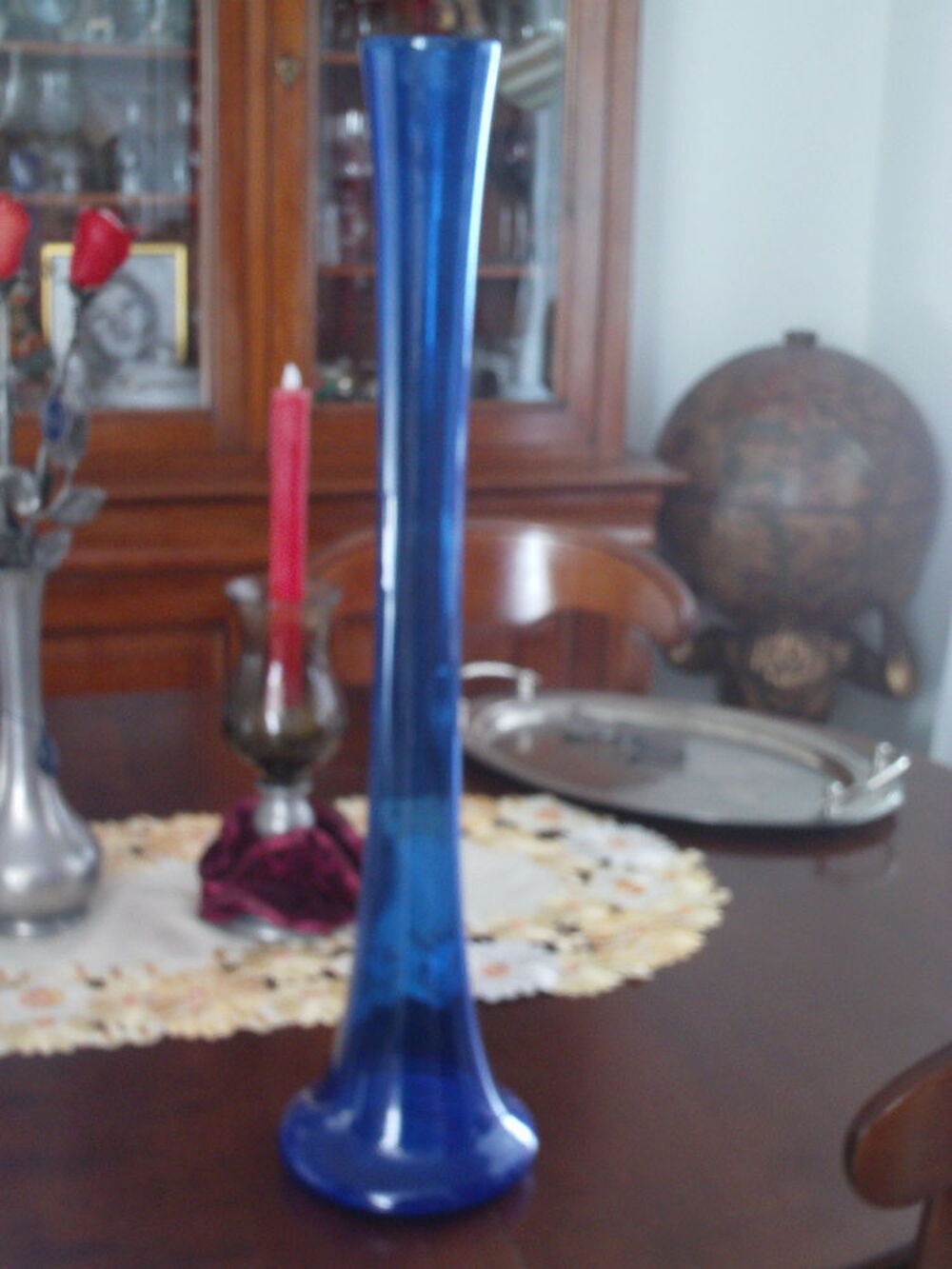 Grand vase soliflore bleu Cobalt vintage ann&eacute;es 60 N&deg;1054 Décoration