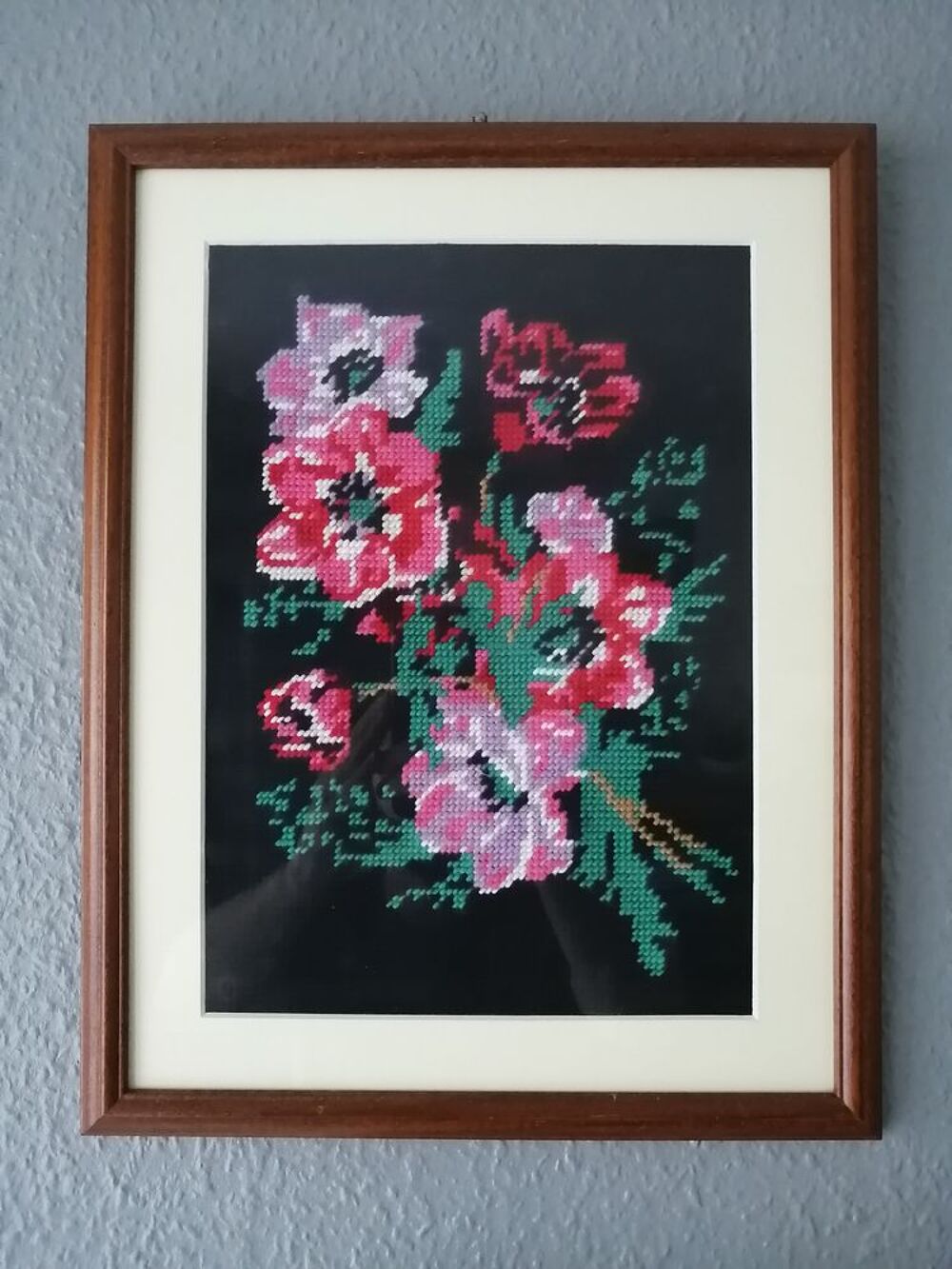 Tableau vintage CANEVAS en laine sous verre Décoration