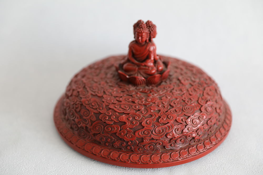 POT CHINOIS COUVERT DRAGONS CHINOIS LAQUE ROUGE 