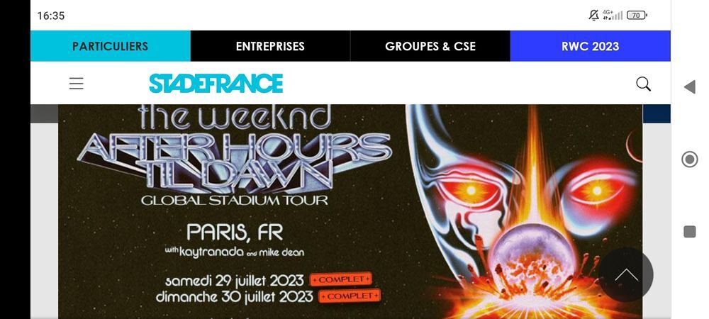 Place de concert the weeknd a paris le 30 juillet 2023 Billetterie