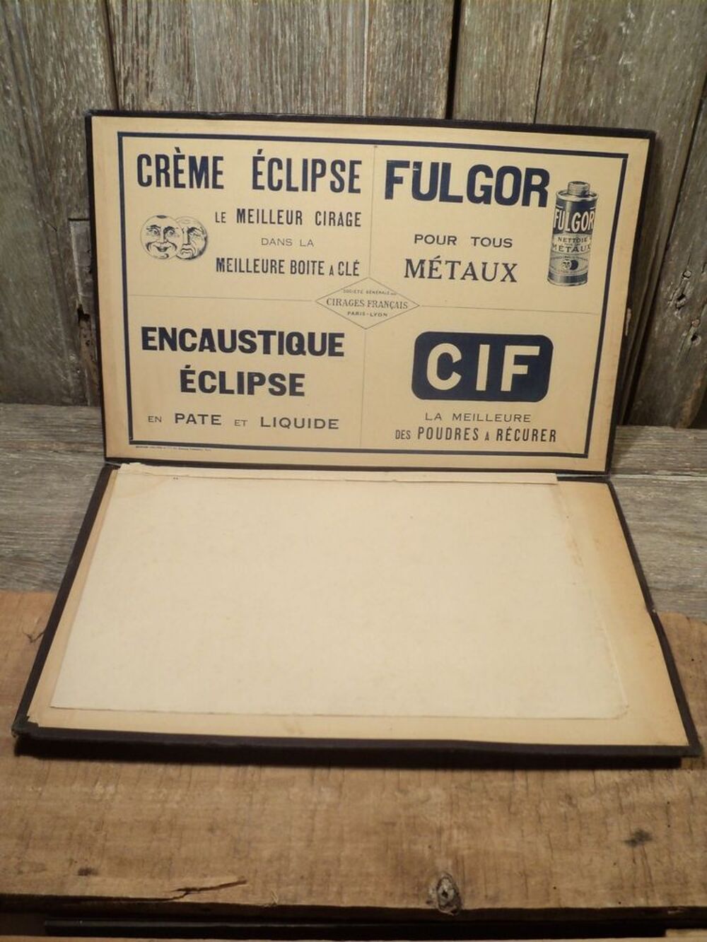 Ancien Porte-Menu Publicitaire Cirage Cr&egrave;me Eclipse. 