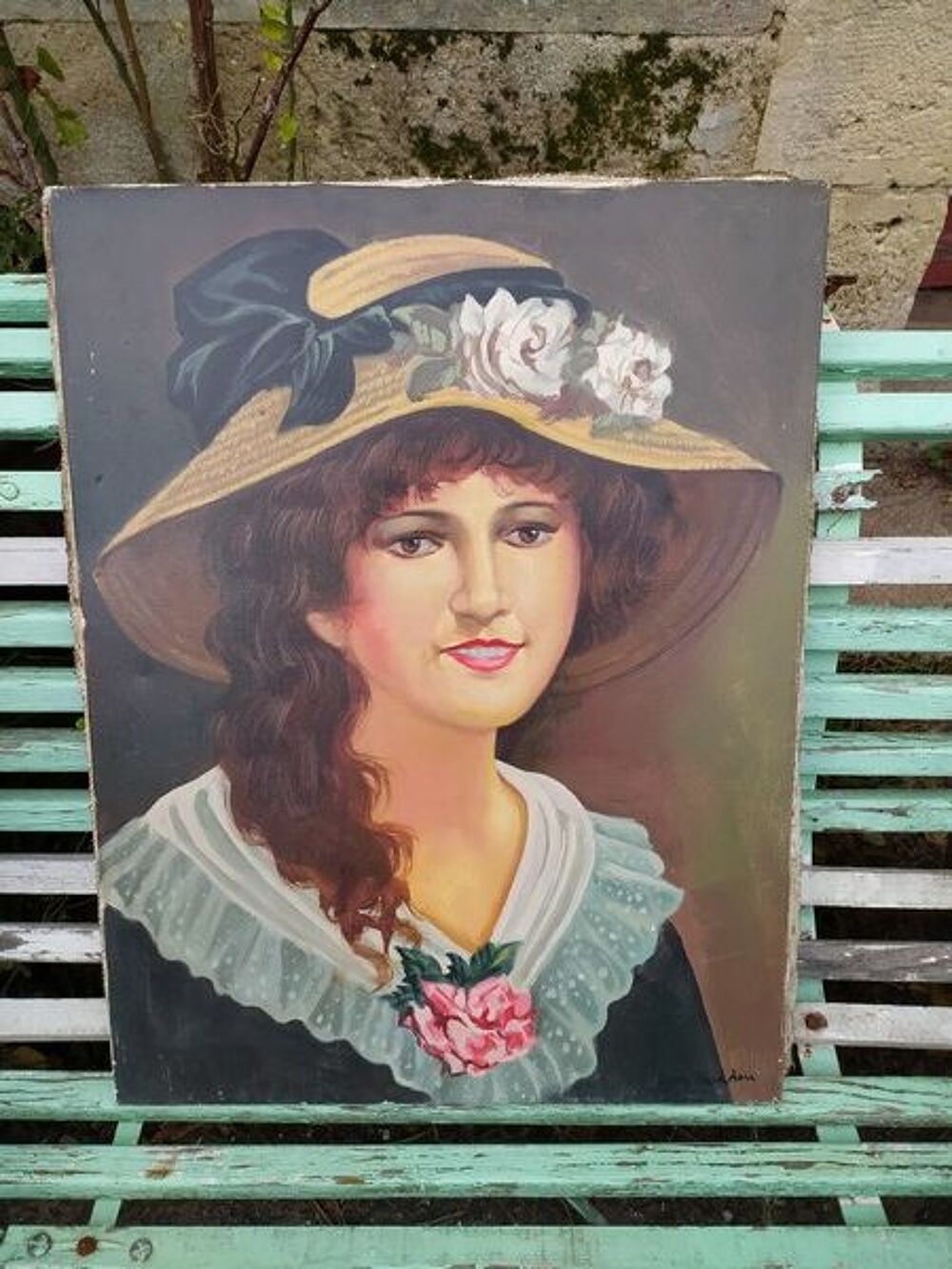 Tableau Portrait Femme au Chapeau Fleuri&nbsp; Dcoration