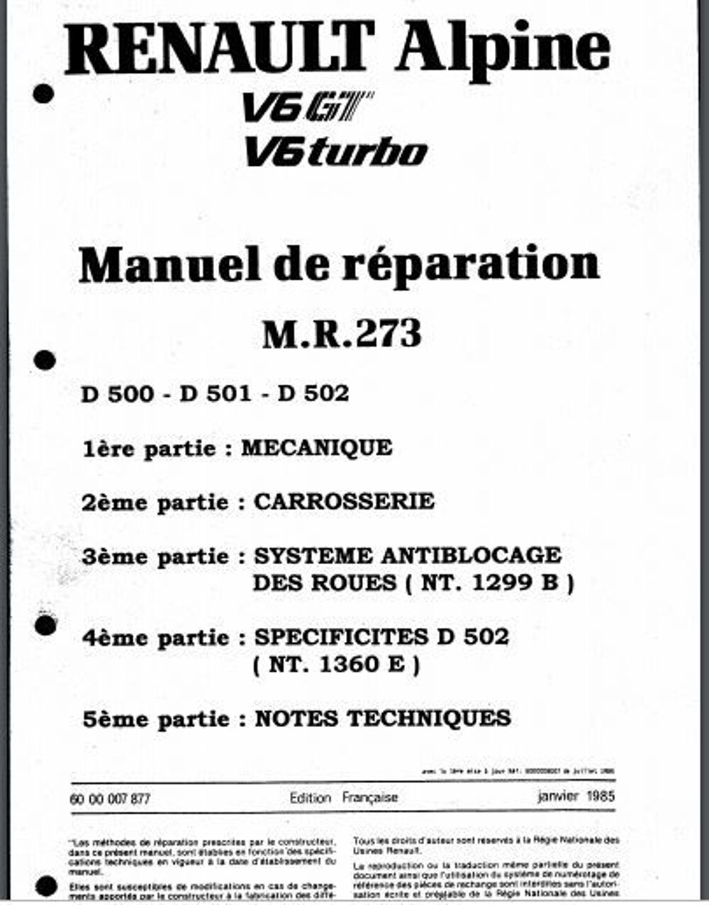 Manuel de r&eacute;paration Alpine Renault Tous mod&egrave;les Livres et BD