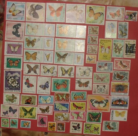 Lot de 65 timbres sur le thme des PAPILLONS. 15 Montreuil (93)