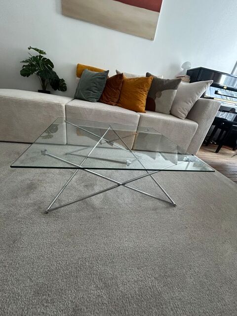 Table basse vintage année 70 - verre & métal Paris (75)