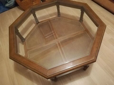 Table basse octogonale bois, osier, verre 20 Douvres-la-Dlivrande (14)