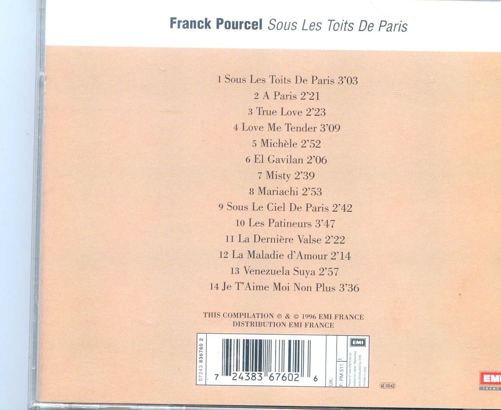 Sous les toits de Paris - Franck Pourcel, CD et vinyles