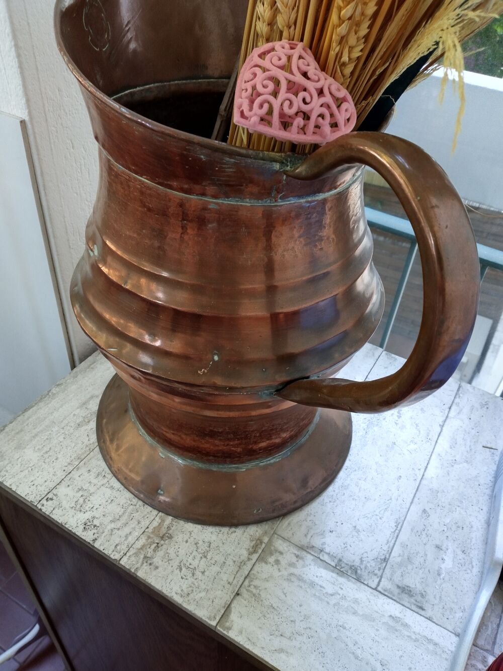 Grande cruche en cuivre ancien pot &agrave; lait Décoration