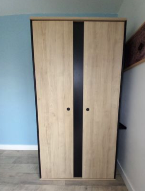 Armoire moderne, garde-robe deux portes bois clair et noir 75 Narbonne Plage (11)