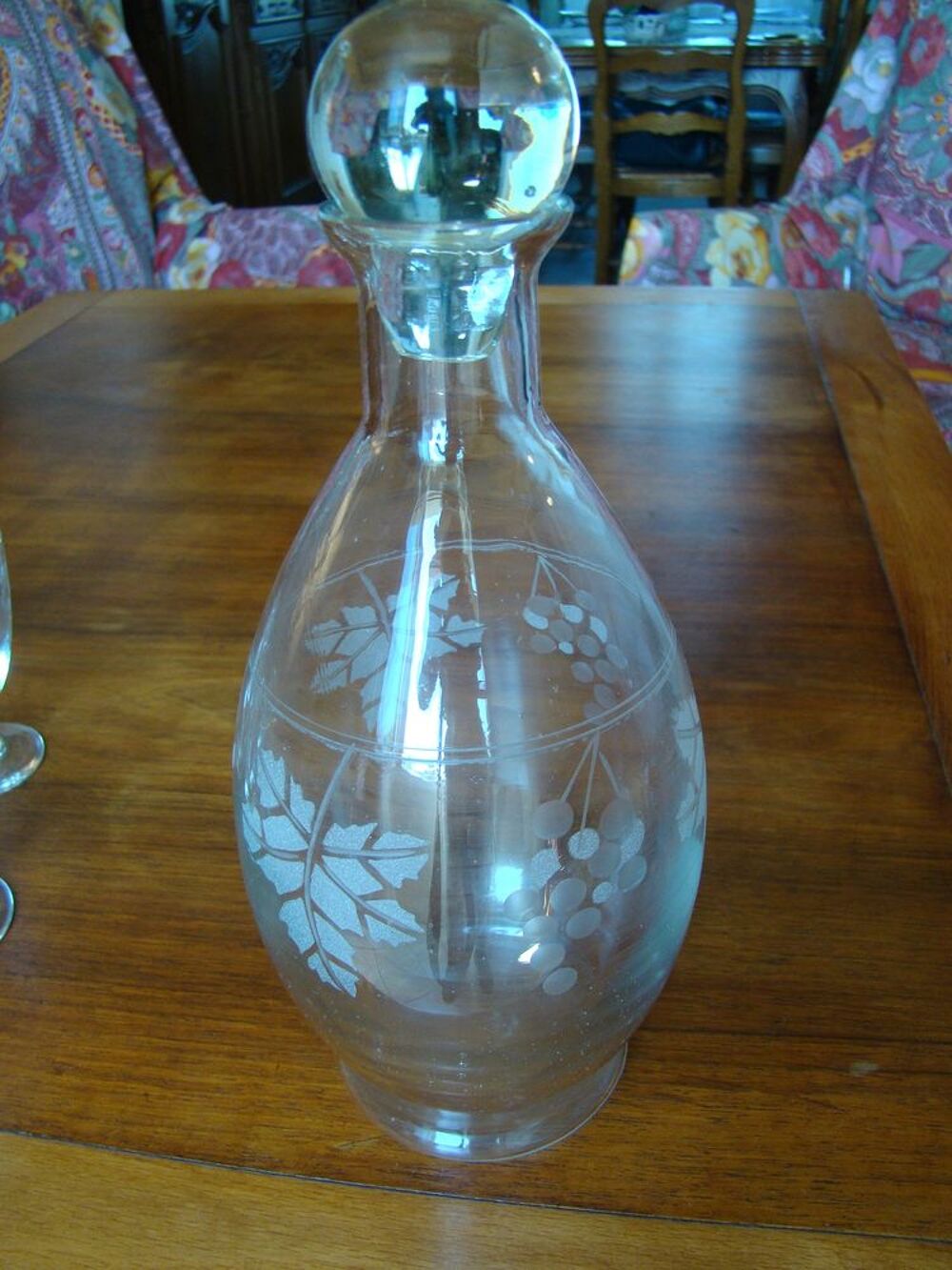 Service &agrave; ap&eacute;ritif carafe + 5 verres souffl&eacute;s grav&eacute;s 1930 Cuisine