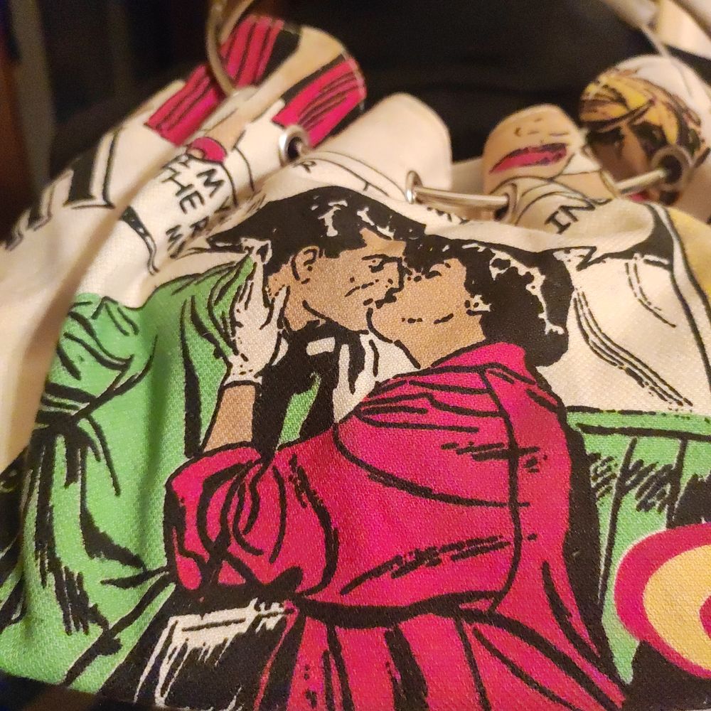 Sac en toile coton &eacute;paisse vintage ann&eacute;es 90 bande dessin&eacute;e. Maroquinerie
