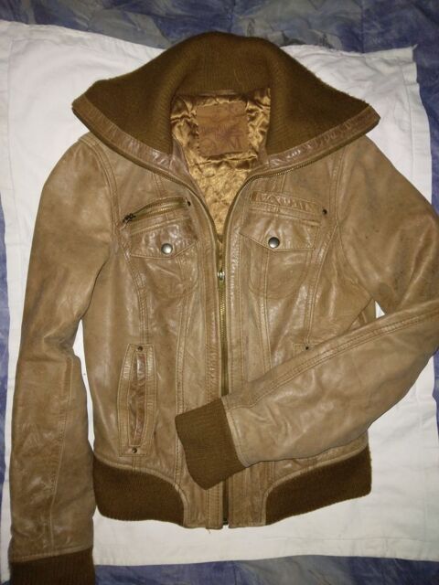 Blouson cuir beige LEATHER Taille M 28 Angoulme (16)