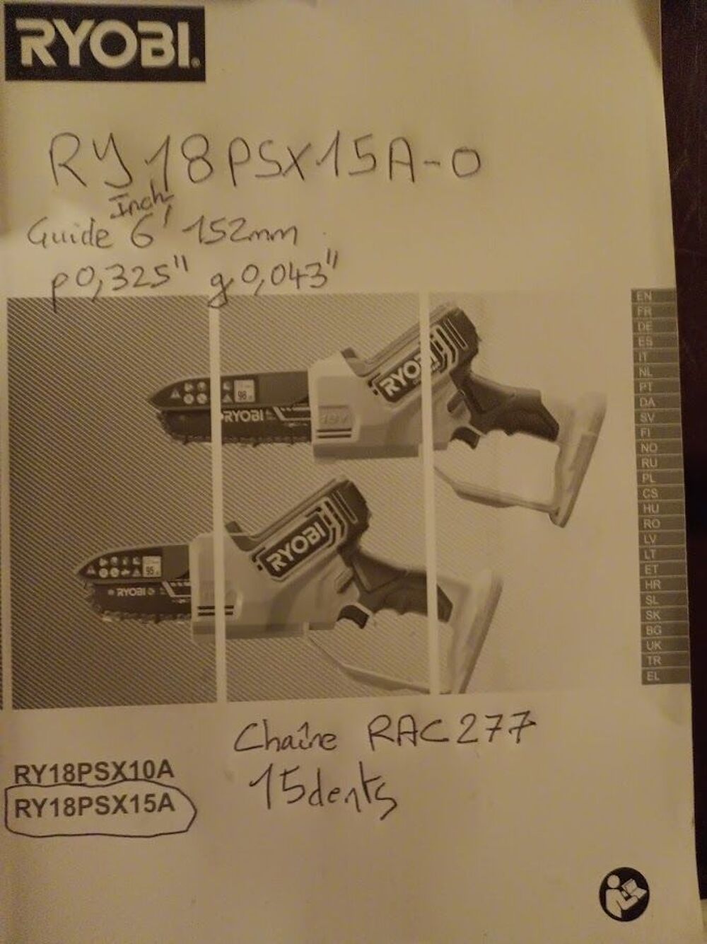 Mini tron&ccedil;onneuse Ryobi, 18 V. , RY18PSX15A-0 Bricolage