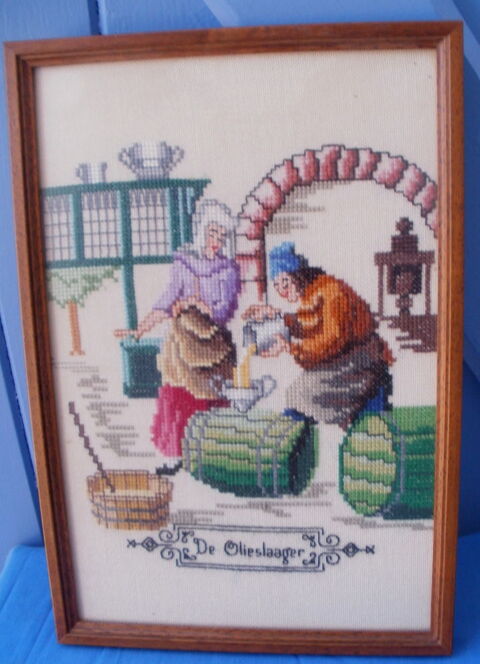 Tableau brod� au point compt� sous verre :  De Olieslaager  8 Montauban (82)