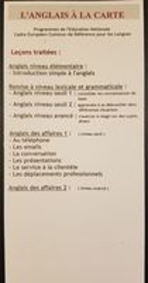   COURS D'ANGLAIS TOUS NIVEAUX ET SOUTIEN SCOLAIRE 