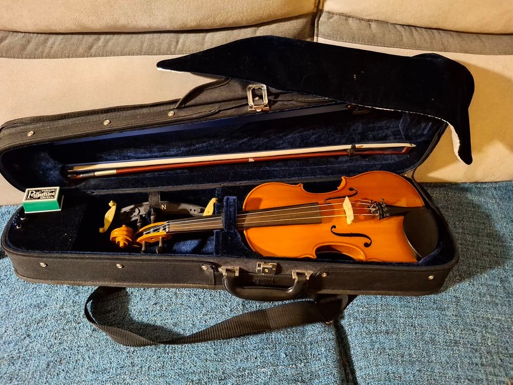 Violon alto avec housse de transport, archet et accessoires. Instruments de musique