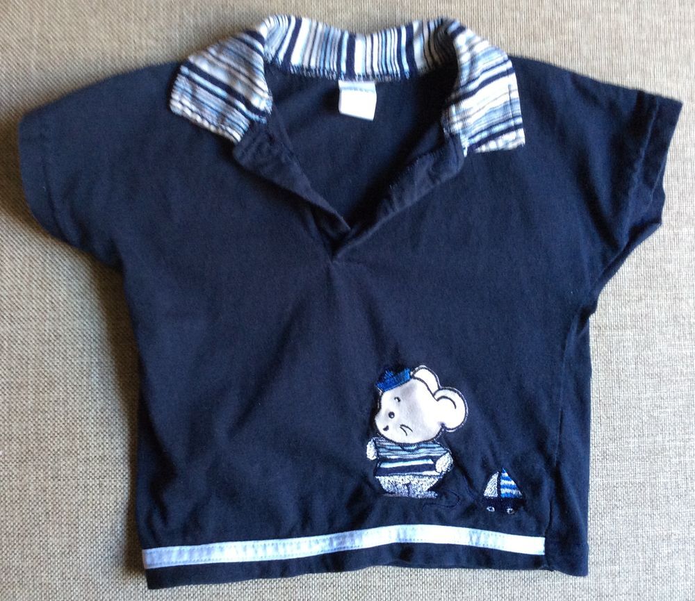 T-shirt bleu marine motif souris manches courtes - 1 an Vêtements enfants