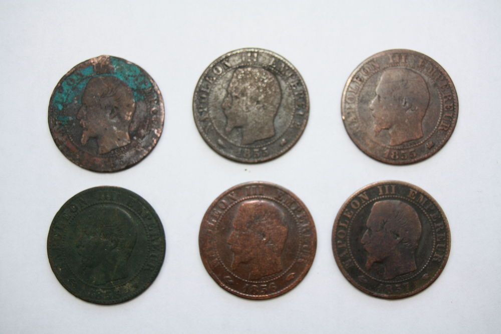 6 pi&egrave;ces de monnaies Napol&eacute;on lll 