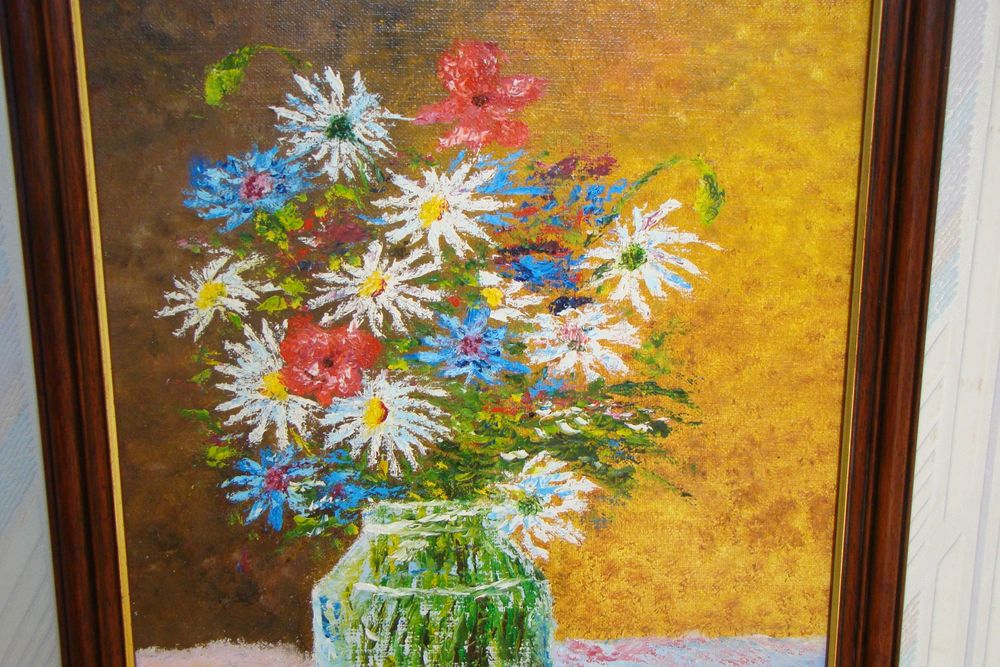 Tableau / Huile sur toile sign&eacute;e " Bouquet champ&ecirc;tre " 
Décoration