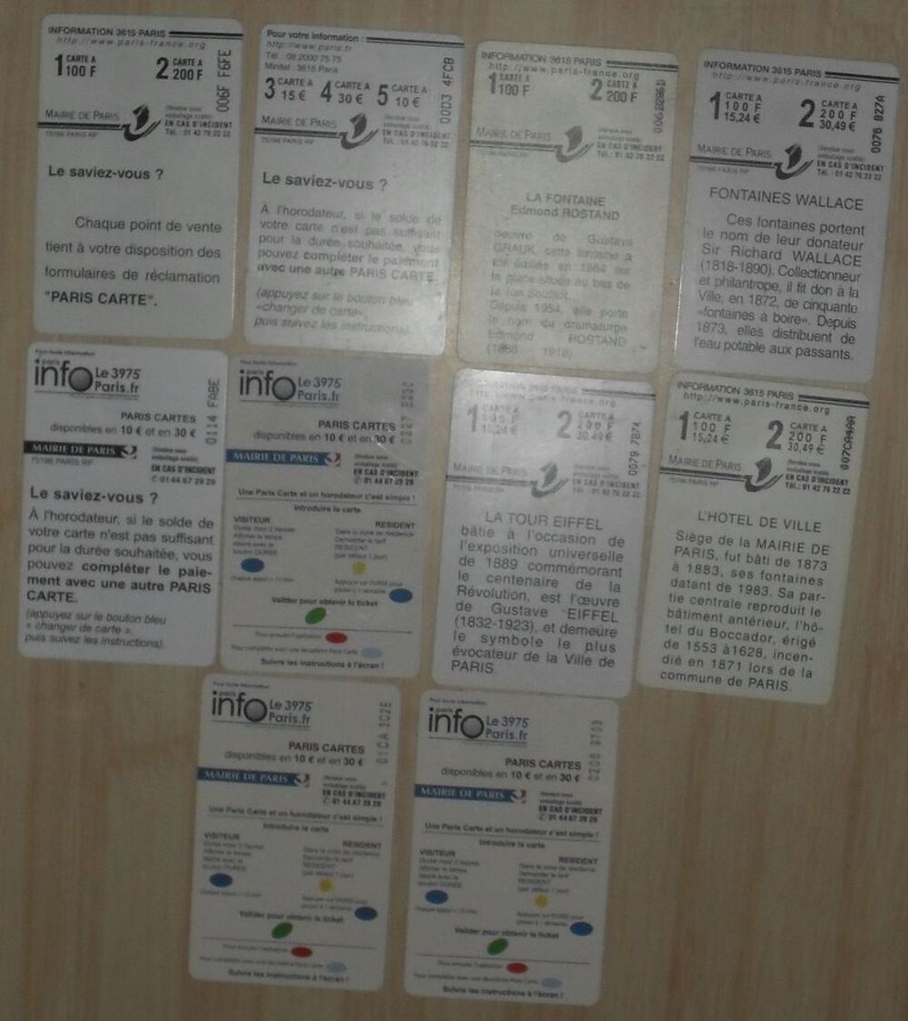 ot de 10 cartes de stationnement &agrave; Paris 
